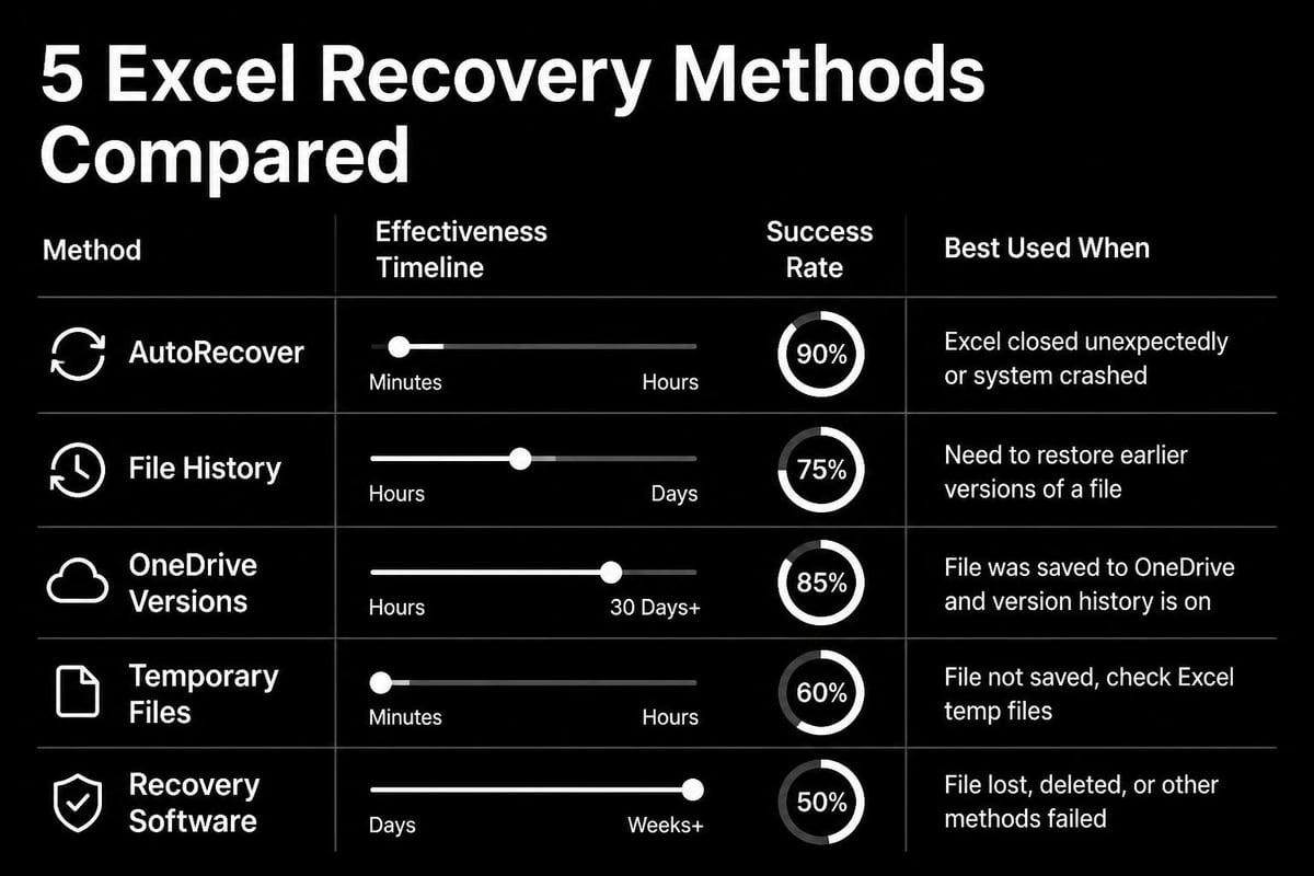 Excel recovery methods comparison