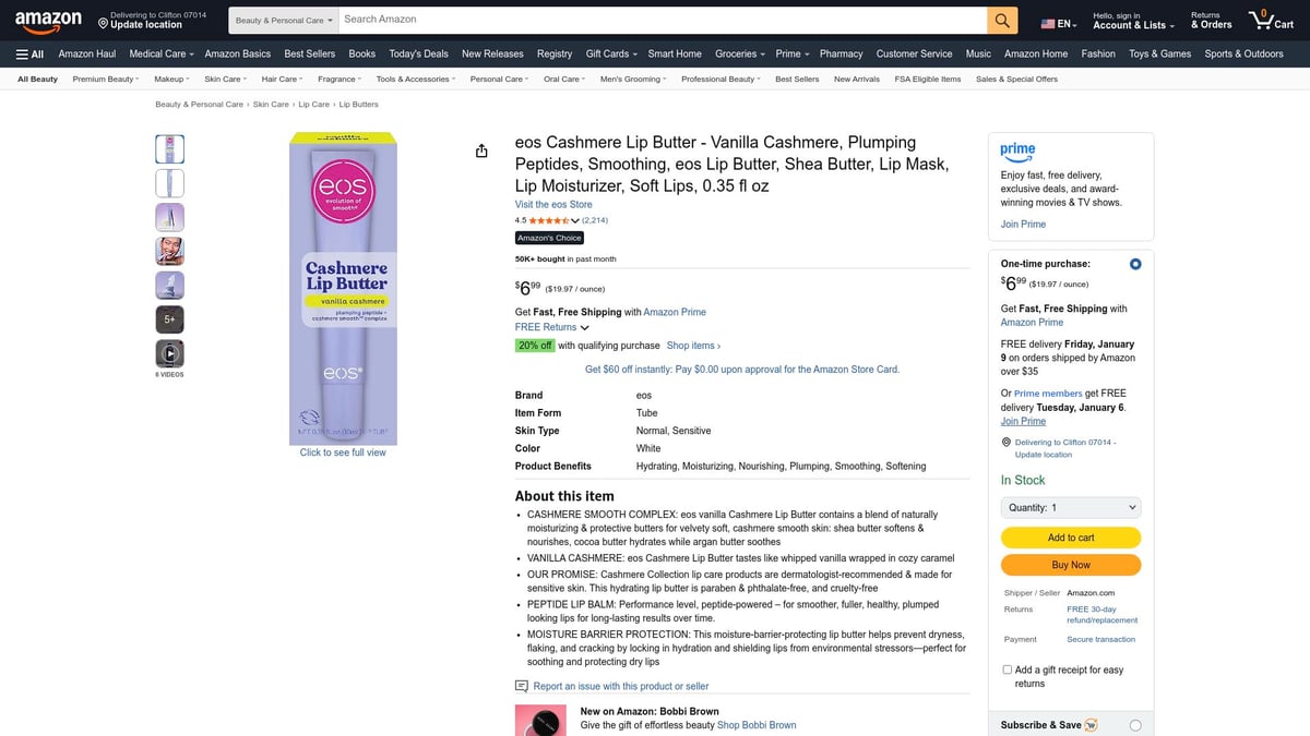 Top 7 Best Lip Butter Picks for Soft, Smooth Lips in 2026 - eos Cashmere Lip Butter – Best for Silky, Plumping Comfort