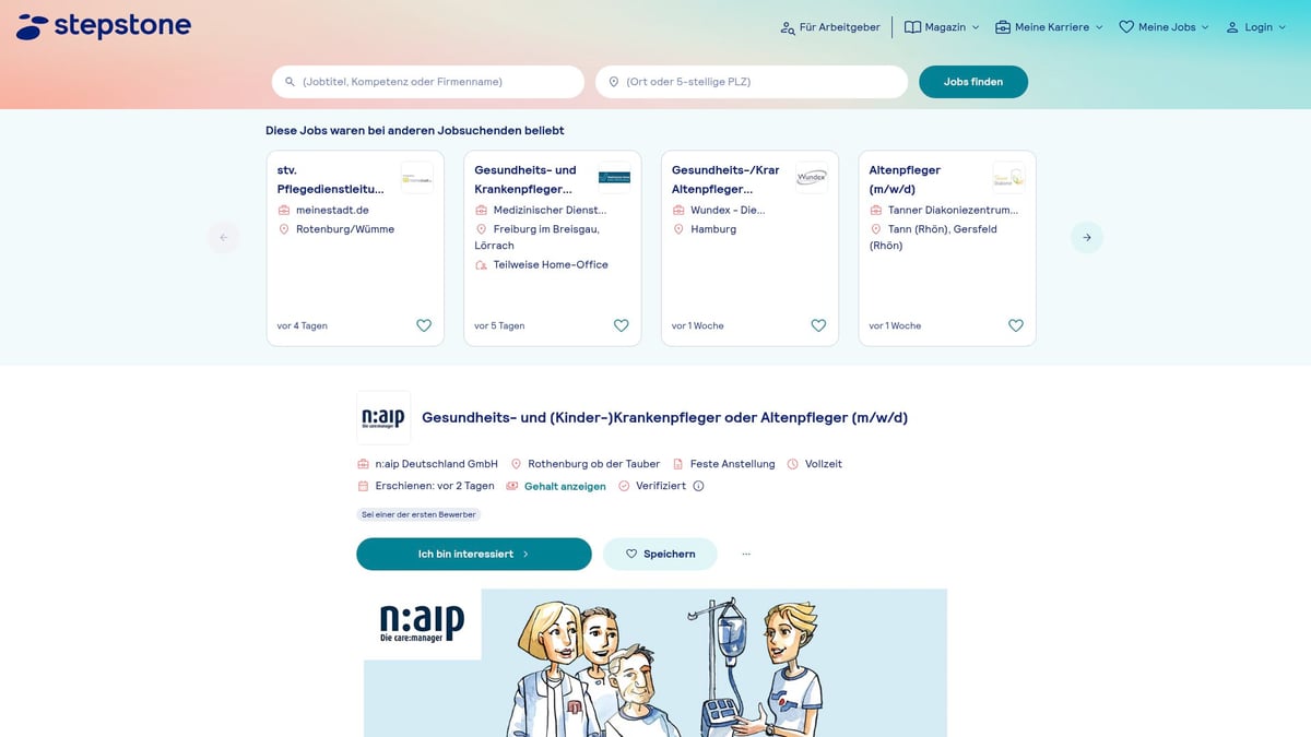 Top 10 Gesundheits- und Krankenpfleger Stellenangebote 2025 - n:aip Deutschland GmbH – Pflege im ambulanten und stationären Bereich