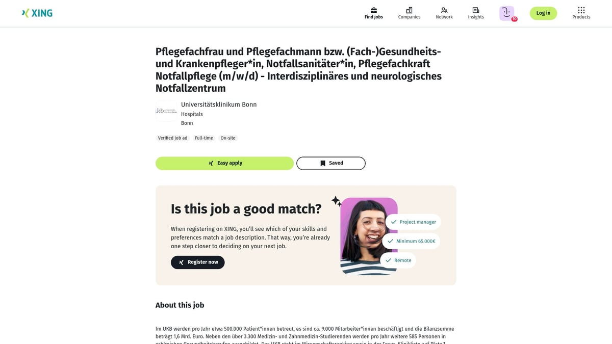 Top 10 Gesundheits- und Krankenpfleger Stellenangebote 2025 - Universitätsklinikum Bonn – Notfallpflege neurologisches Zentrum