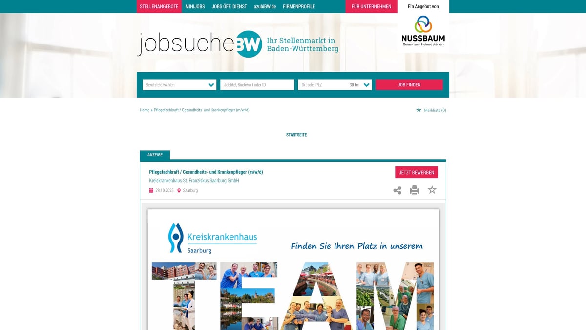 Top 10 Gesundheits- und Krankenpfleger Stellenangebote 2025 - Kreiskrankenhaus St. Franziskus Saarburg – Pflegefachkraft (weitere Stelle))