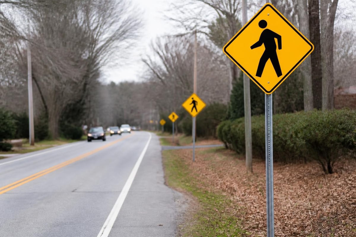 Pedestrian warning sign placement distances