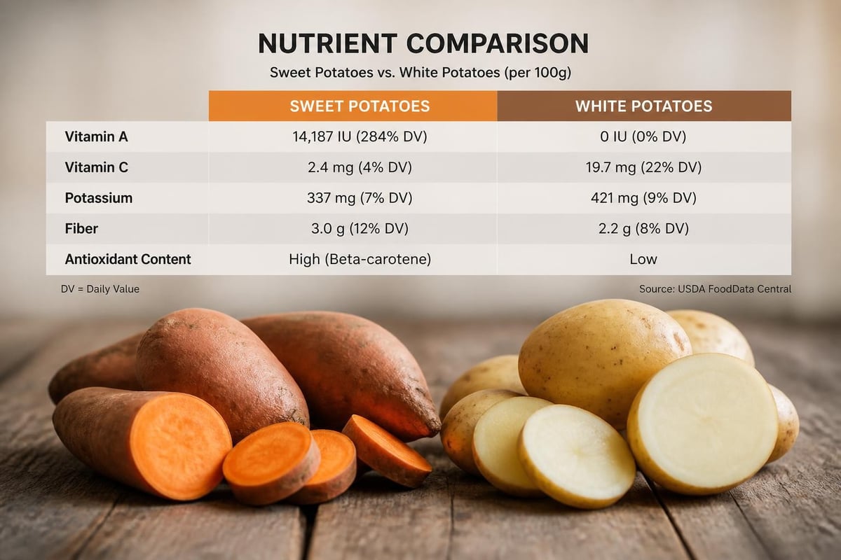 Sweet potato and white potato nutritional comparison chart