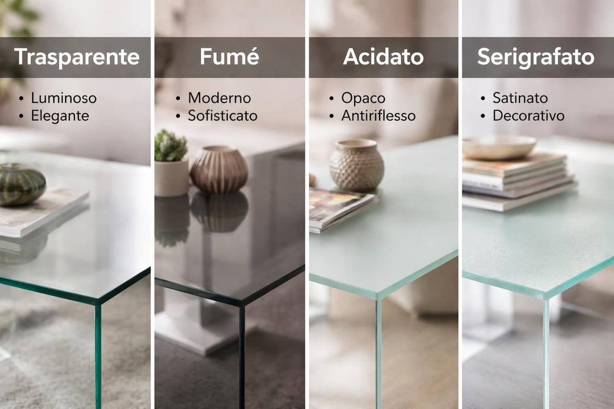 Tipologie di finiture per tavoli in vetro