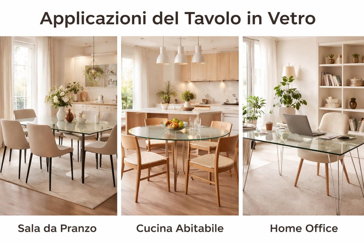 Tavoli in vetro in diversi ambienti