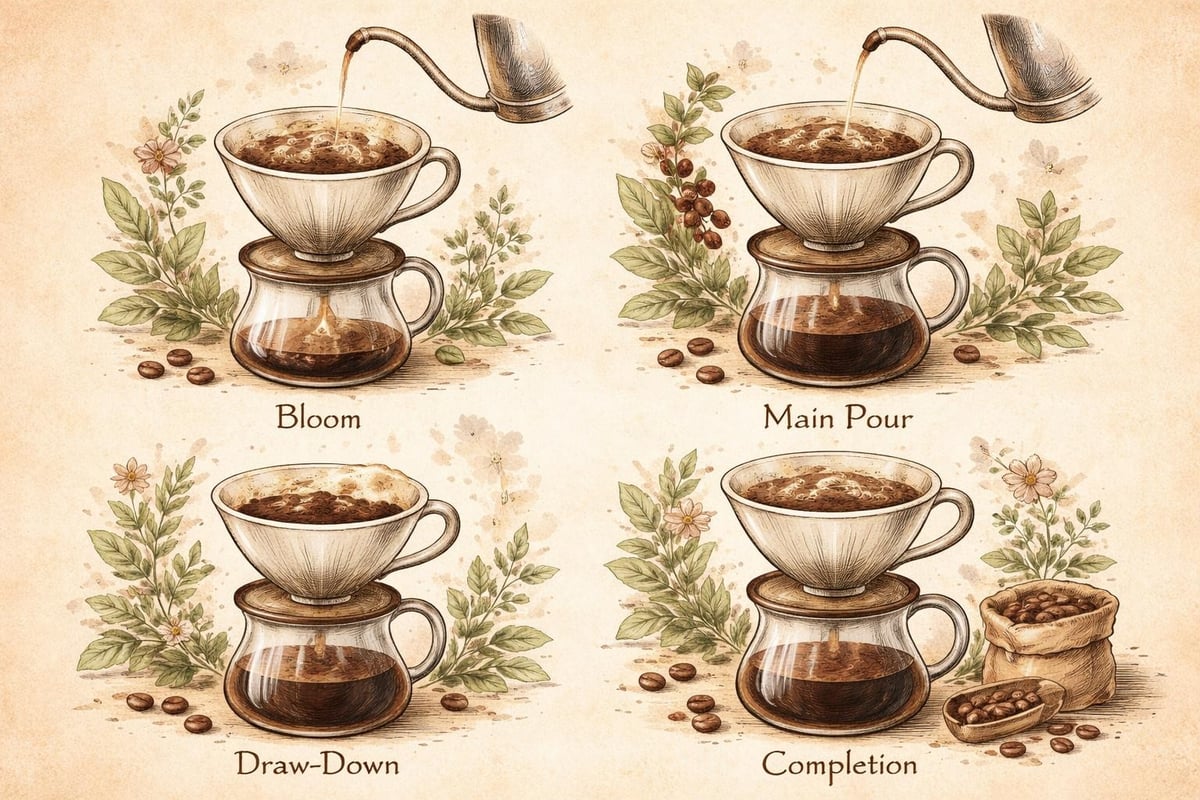 Pour-over brewing phases