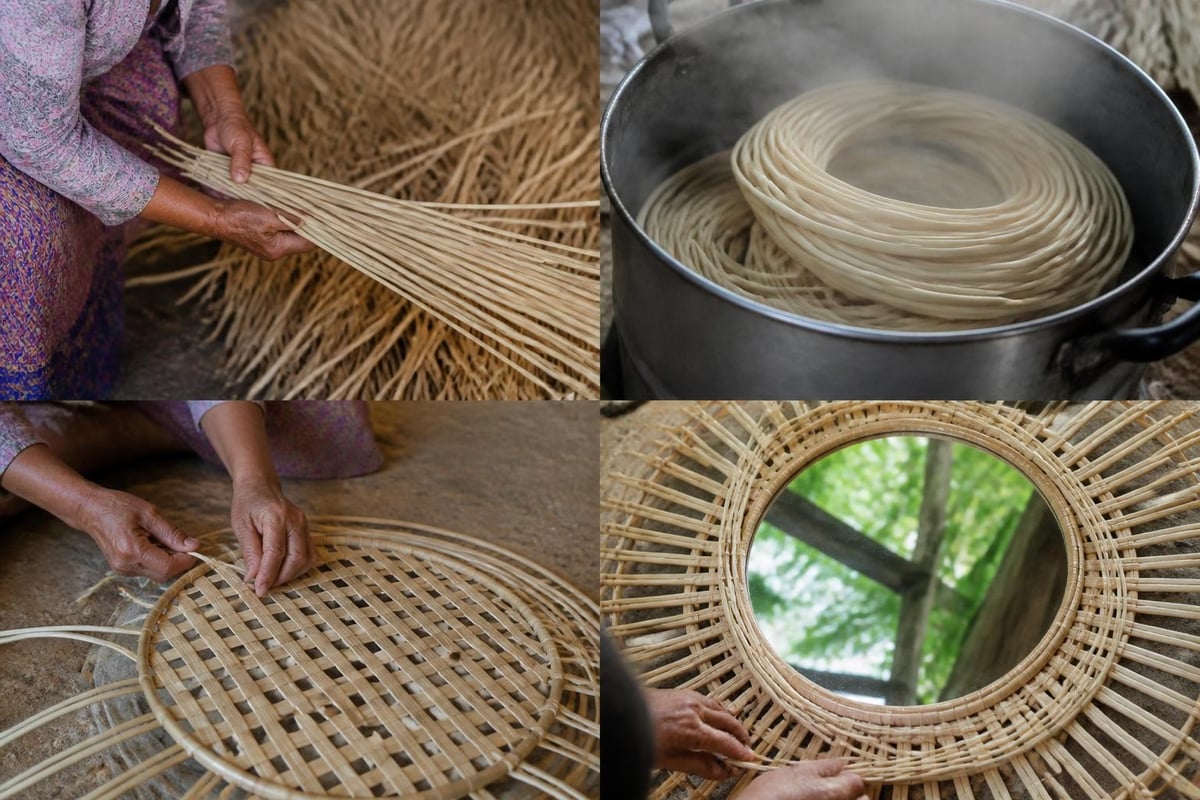 Rattan mirror weaving process