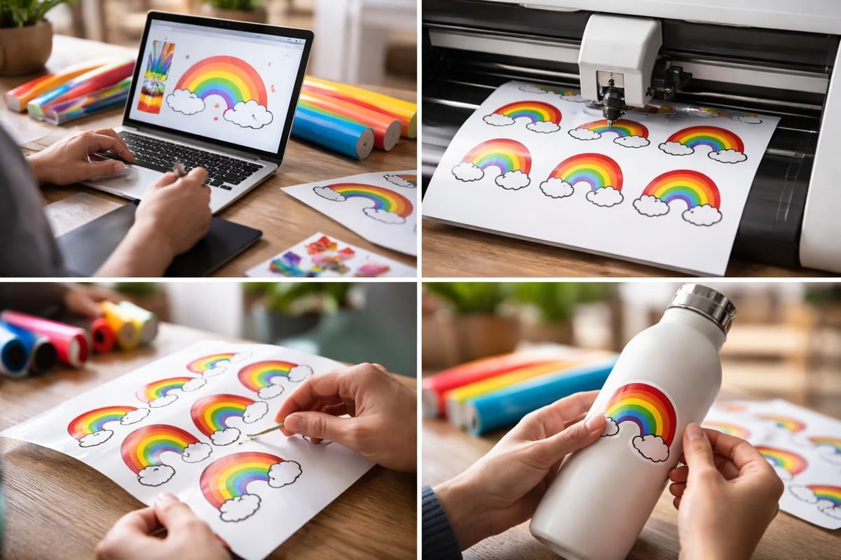 DIY rainbow sticker creation process