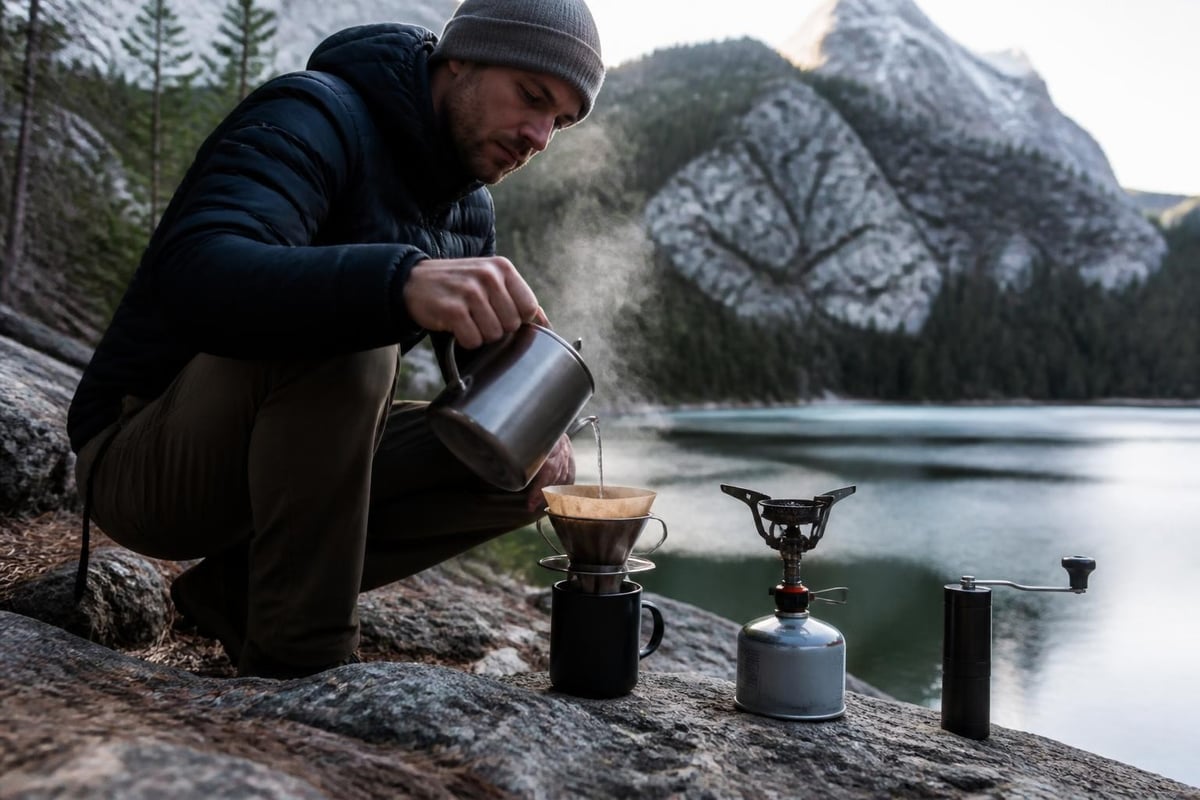 Water treatment and brewing temperature for camping coffee