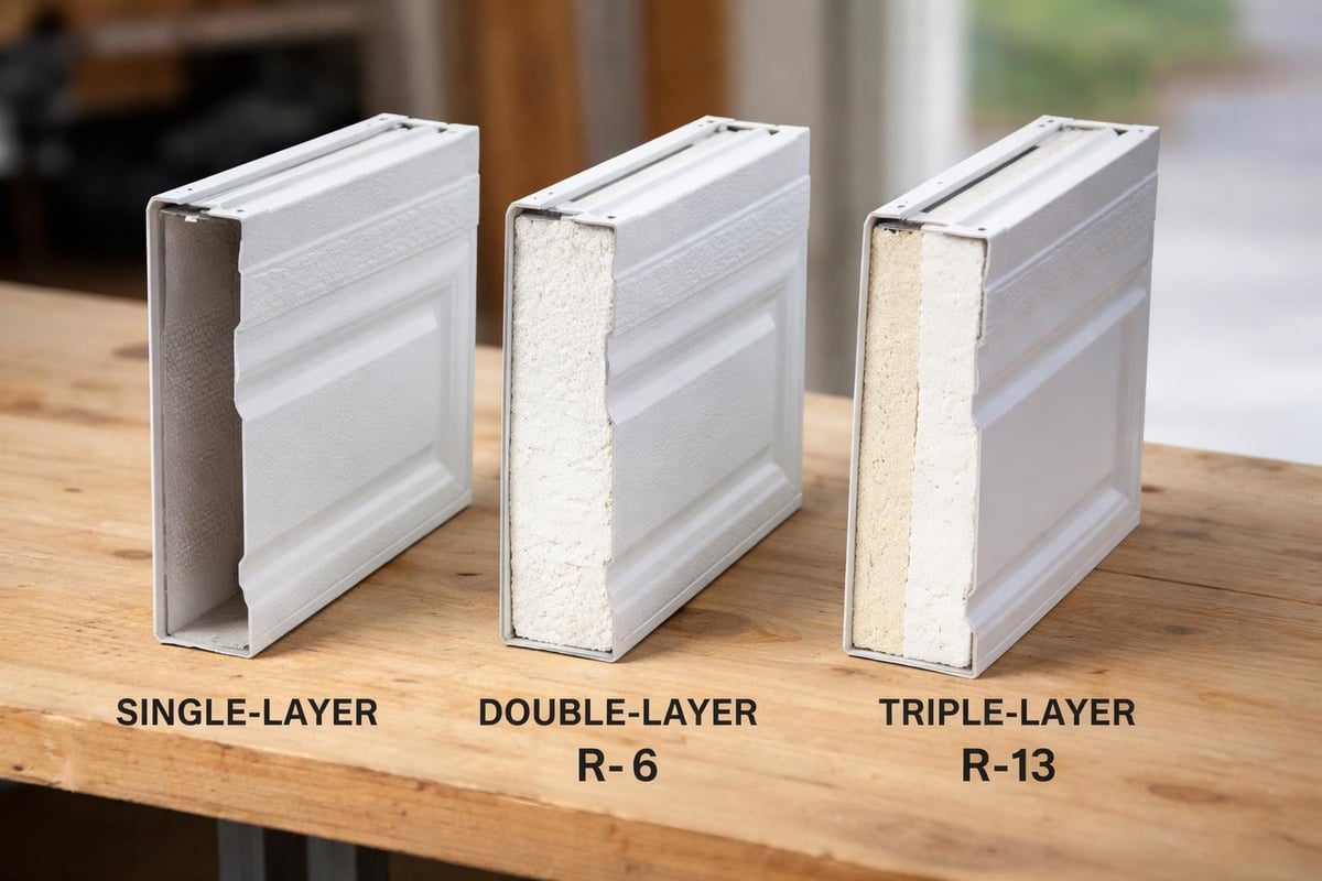 Garage door insulation layers
