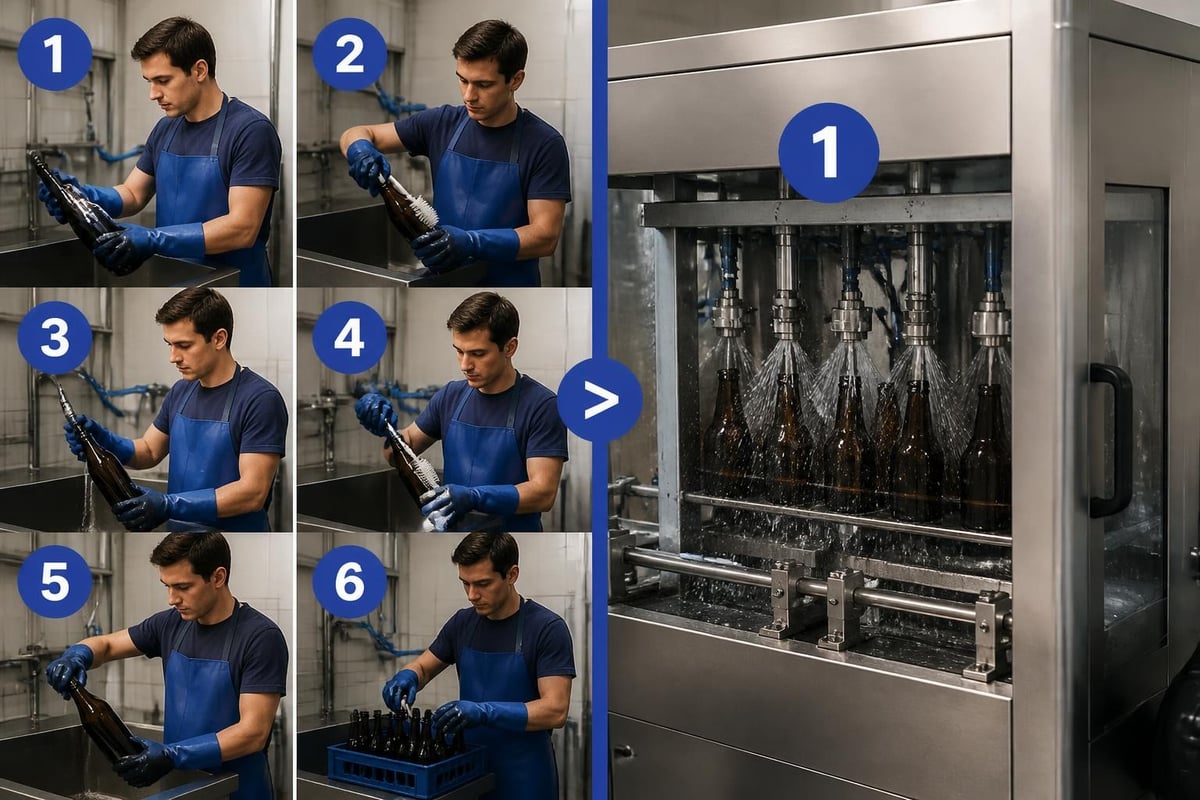 Bottle washing steps comparison
