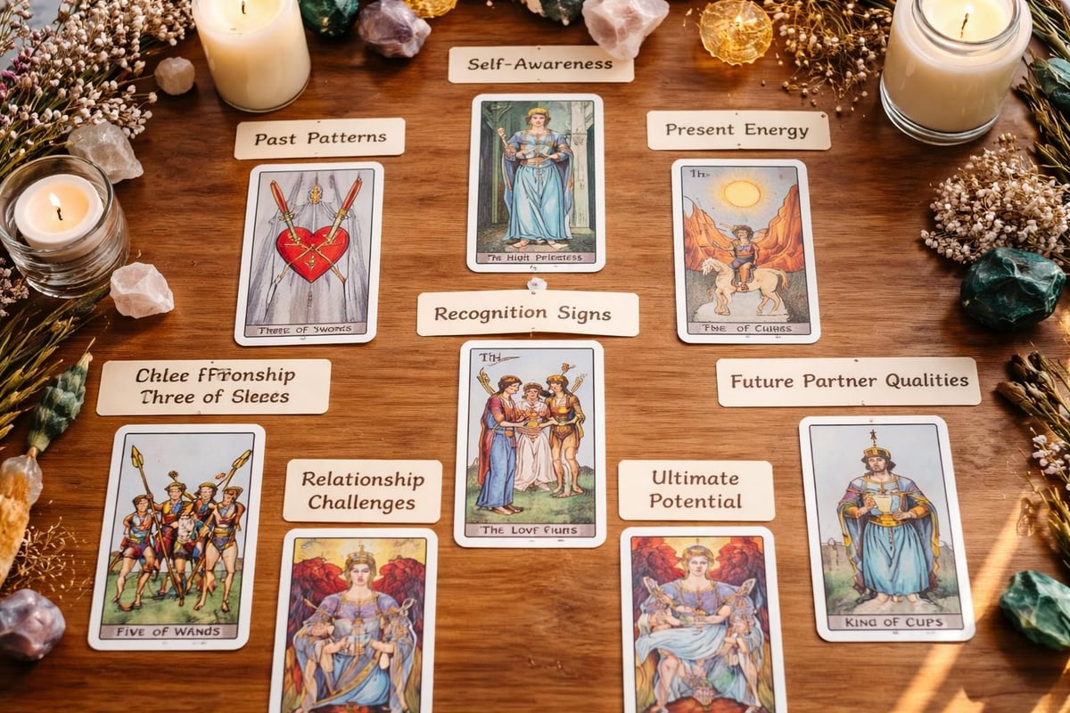 Seven-card soulmate tarot spread layout