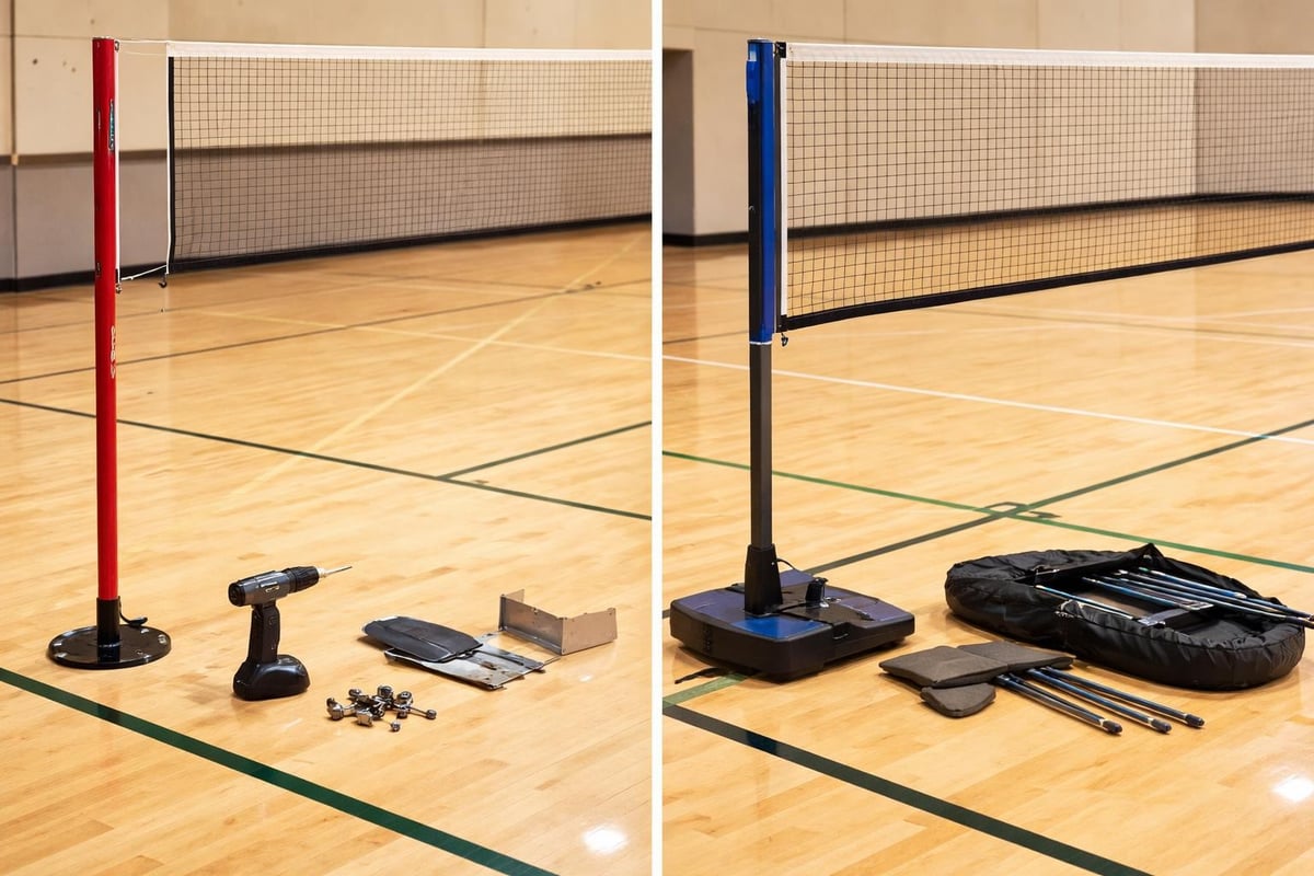 Portable badminton net setup