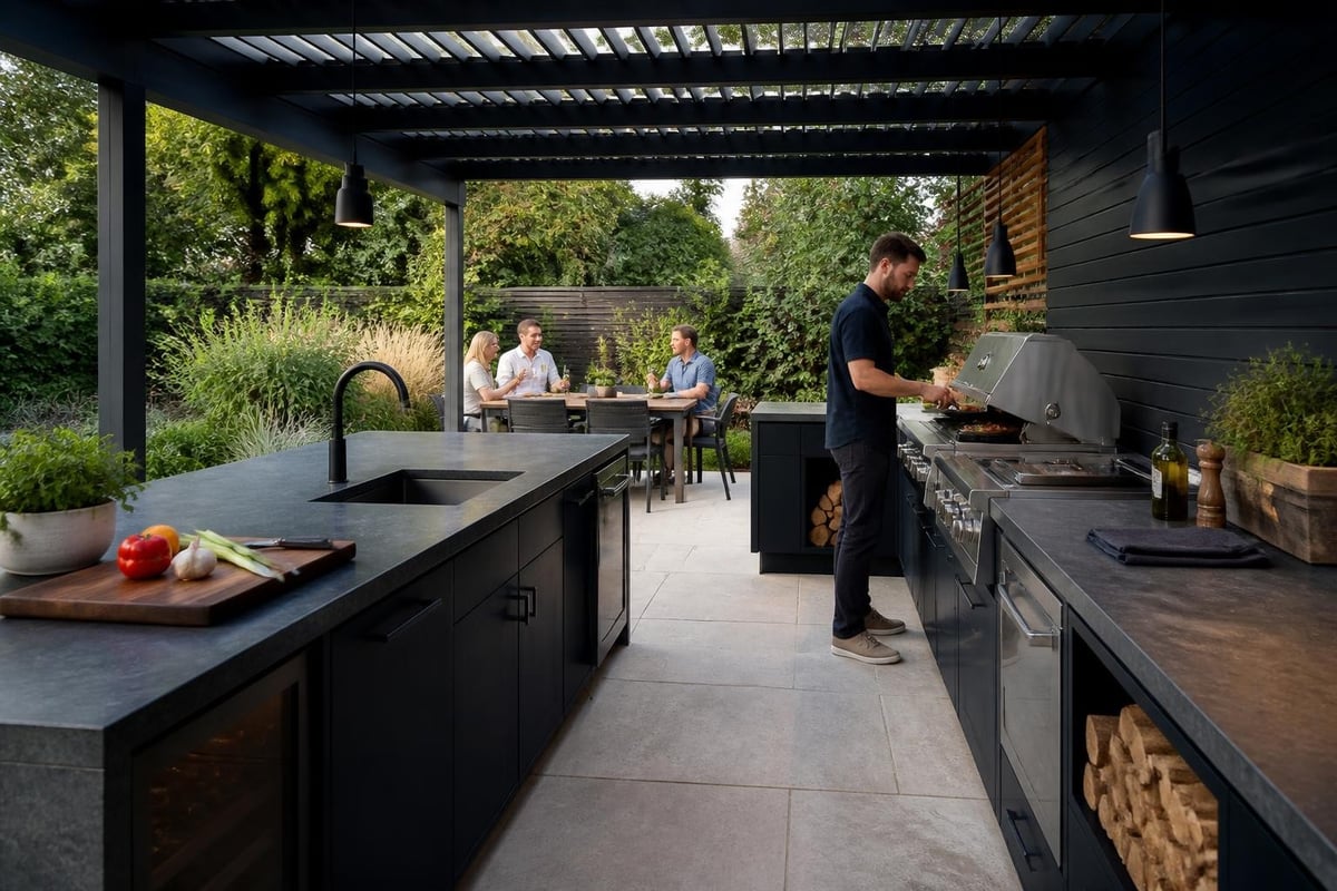 Outdoor kitchen functional zones