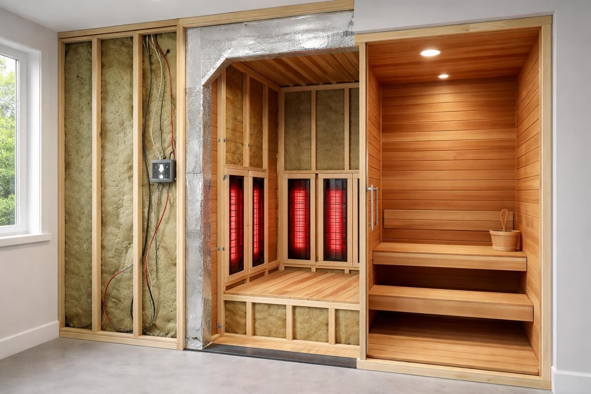 Built in infrared sauna structural components