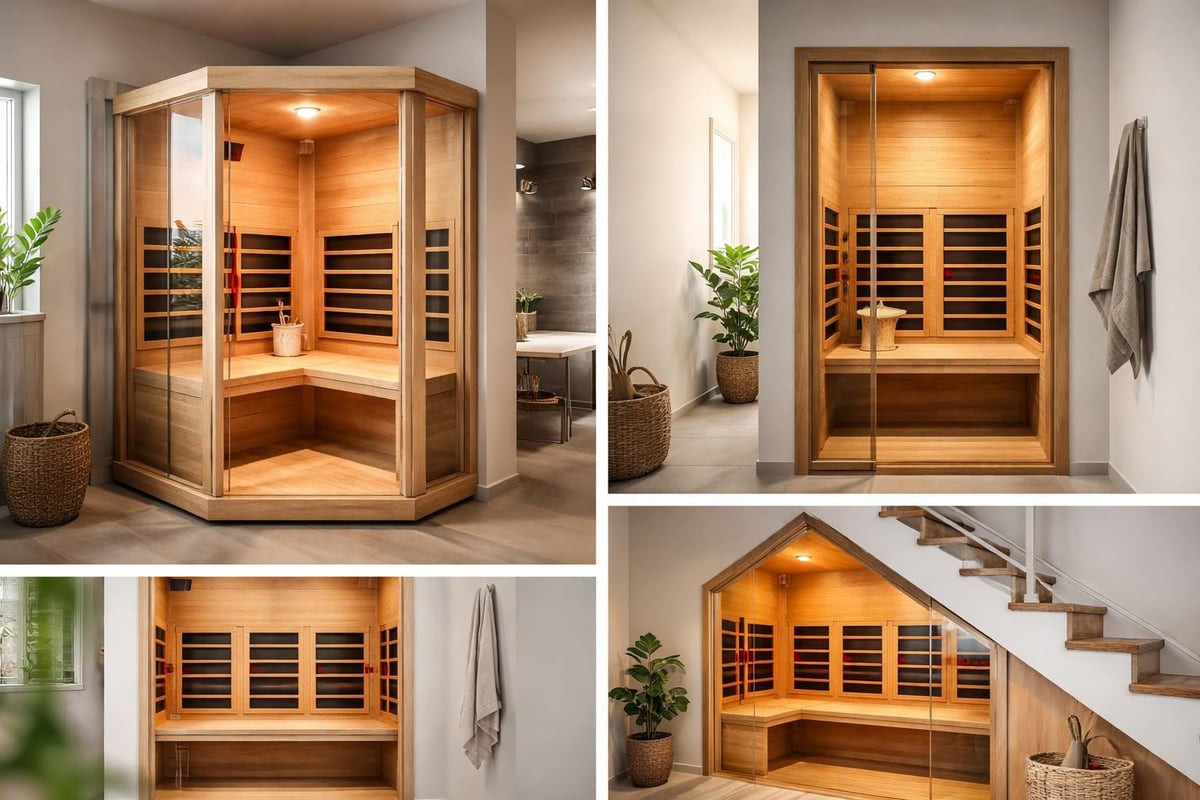 Space-efficient infrared sauna layouts