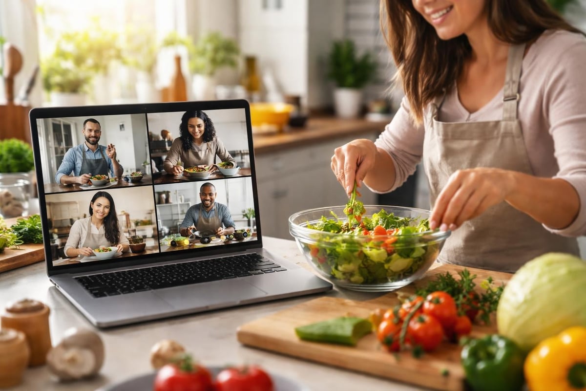 Remote team cooking together