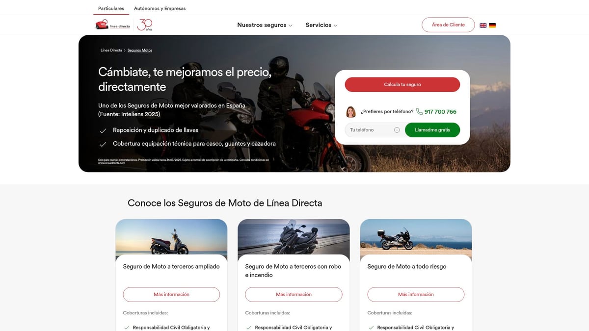 7 Mejores Comparativa de Seguros de Moto para 2026 - L&iacute;nea Directa