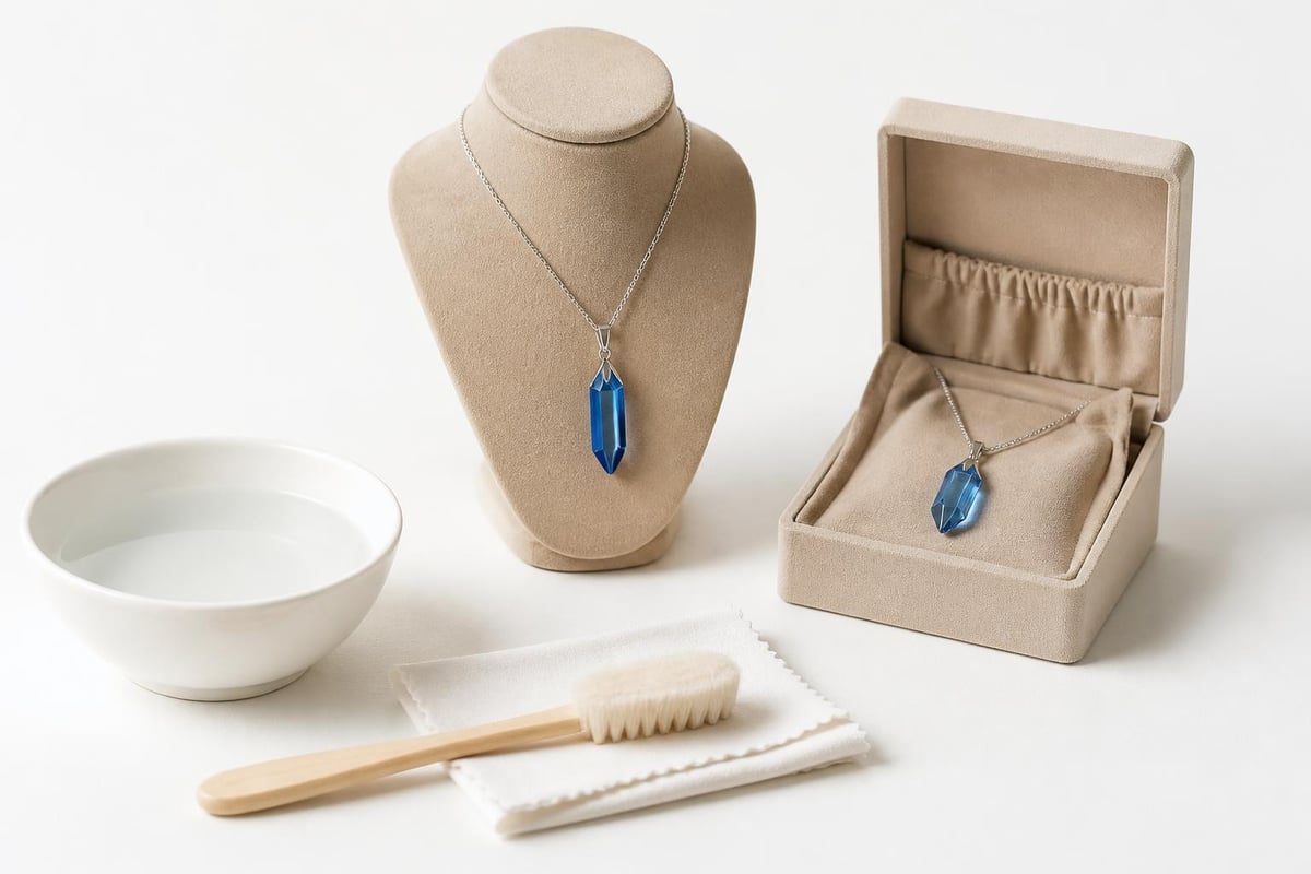 Blue crystal necklace care routine
