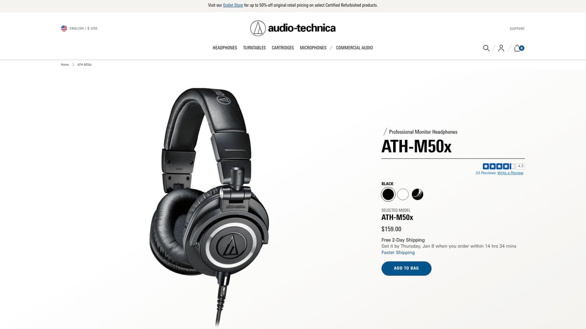 8 Essential Podcast Equipment For 2 In 2026 - Audio-Technica ATH-M50x Studio Headphones