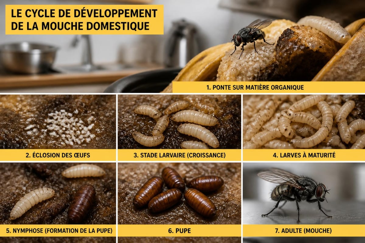 Cycle de vie des mouches en cuisine