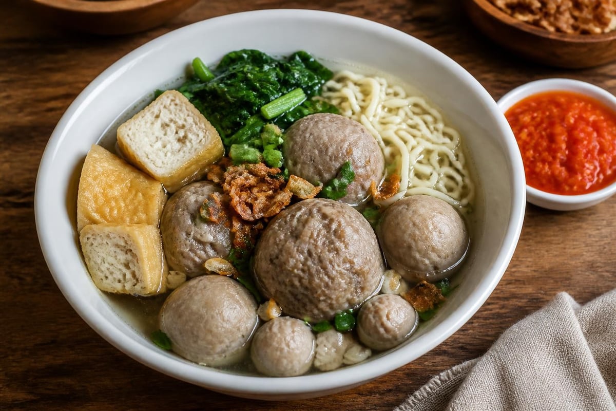 Komposisi mangkuk bakso lengkap
