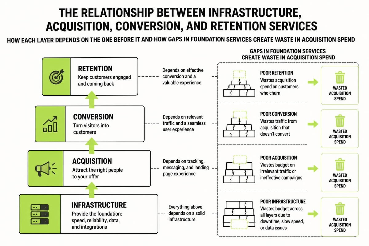 Marketing service categories and dependencies