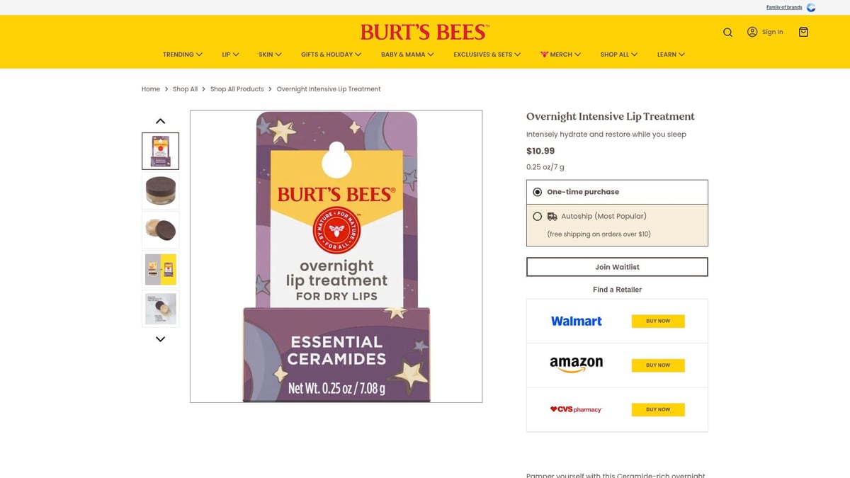 9 Essential Lip Moisturizer Mask Picks for Soft Lips in 2026 - Burt’s Bees Overnight Intensive Lip Treatment