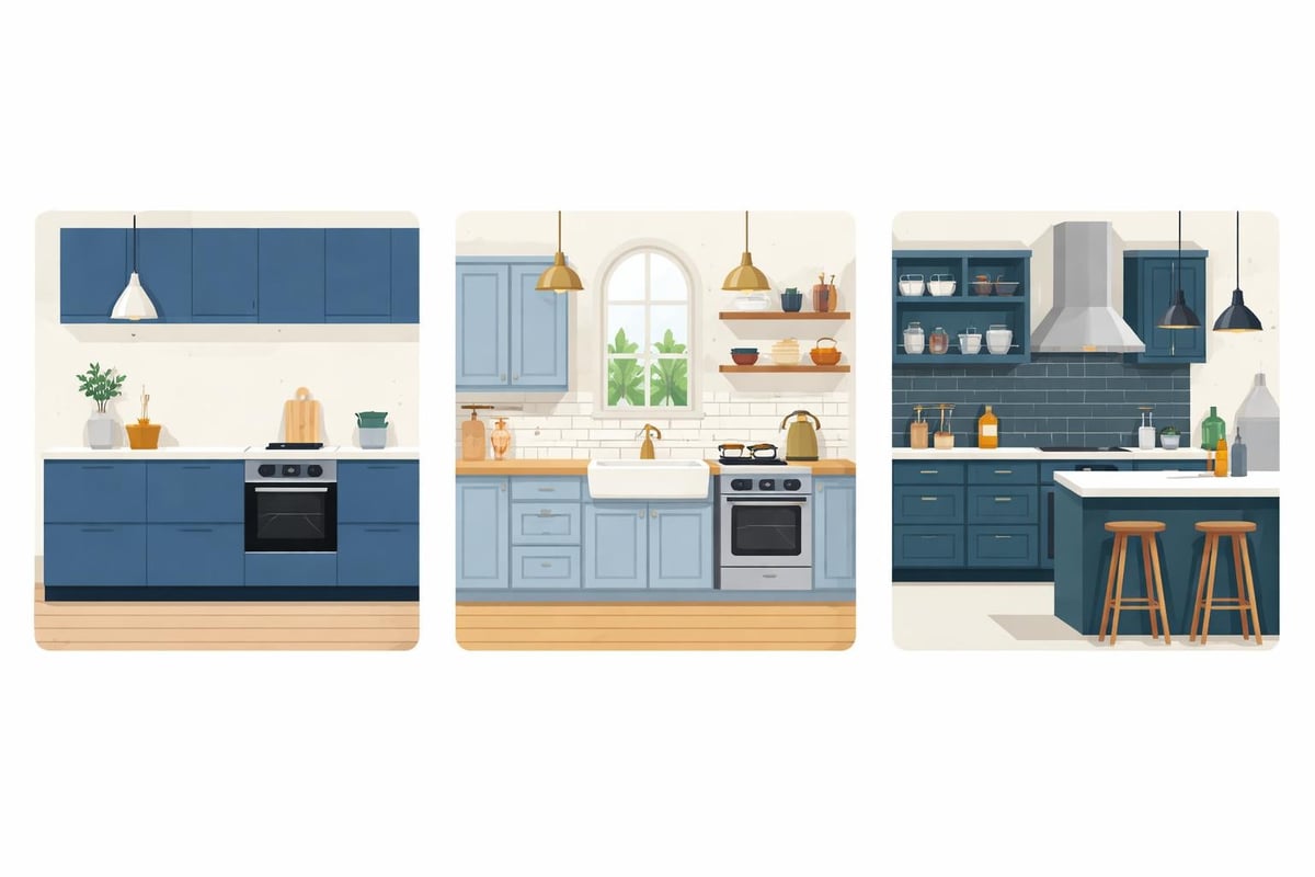 Verschiedene Küchenstile mit blauen Fronten