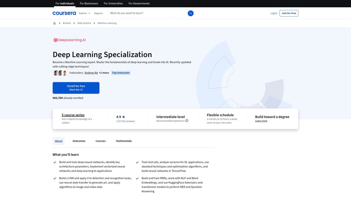 7 Essential Computer Science AI Course Picks for 2026 - Deep Learning Specialization by DeepLearning.AI (Coursera)