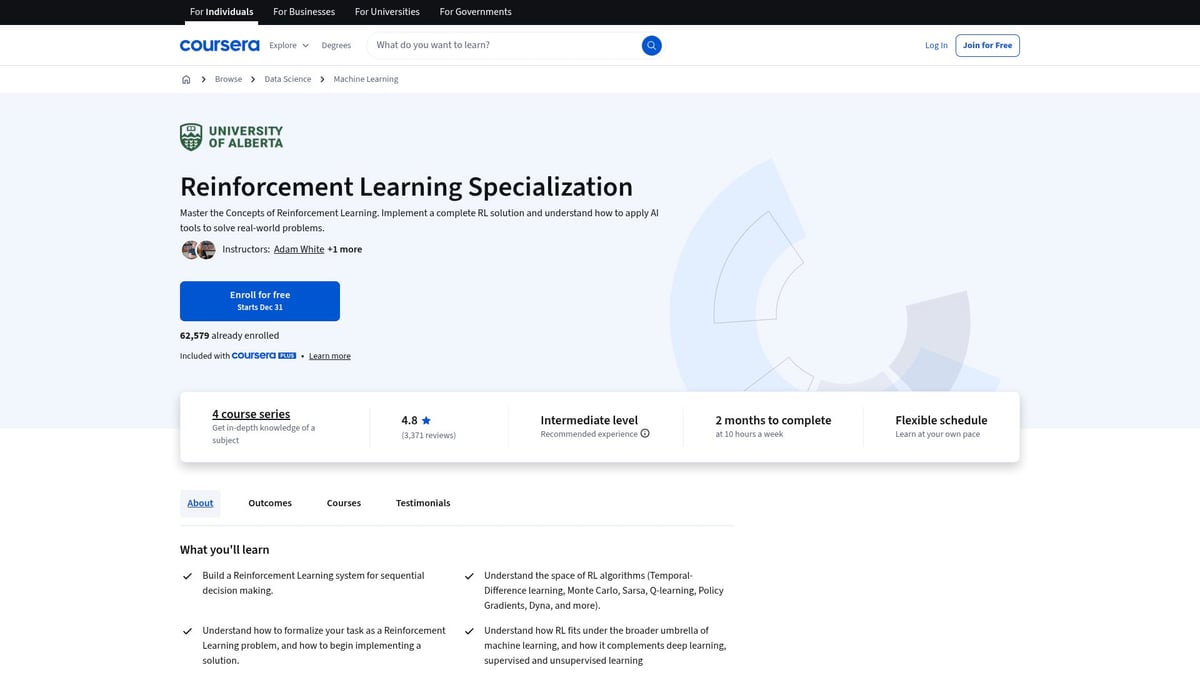 7 Essential Computer Science AI Course Picks for 2026 - Reinforcement Learning Specialization (Coursera)