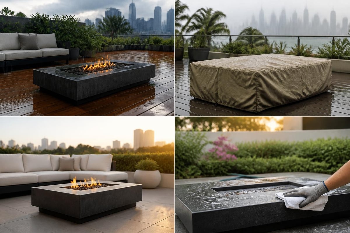 Fire pit table weatherproofing strategies