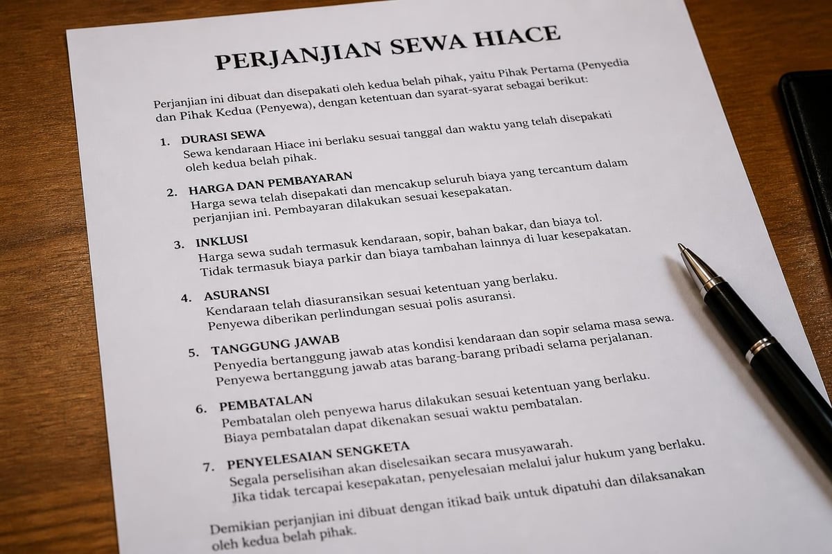 Harga Sewa Mobil Hiace: Panduan Lengkap 2026 4 Rental agreement checklist