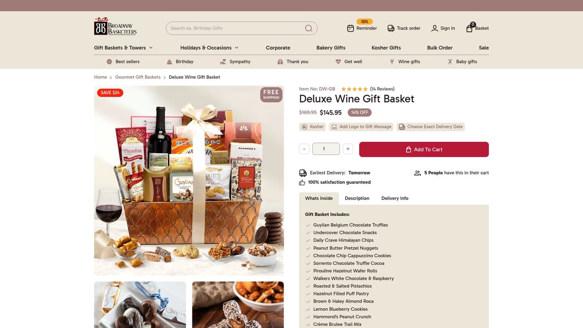 7 Best Basket Corporate Gift Ideas for 2026 - Broadway Basketeers: Deluxe Wine Gift Basket