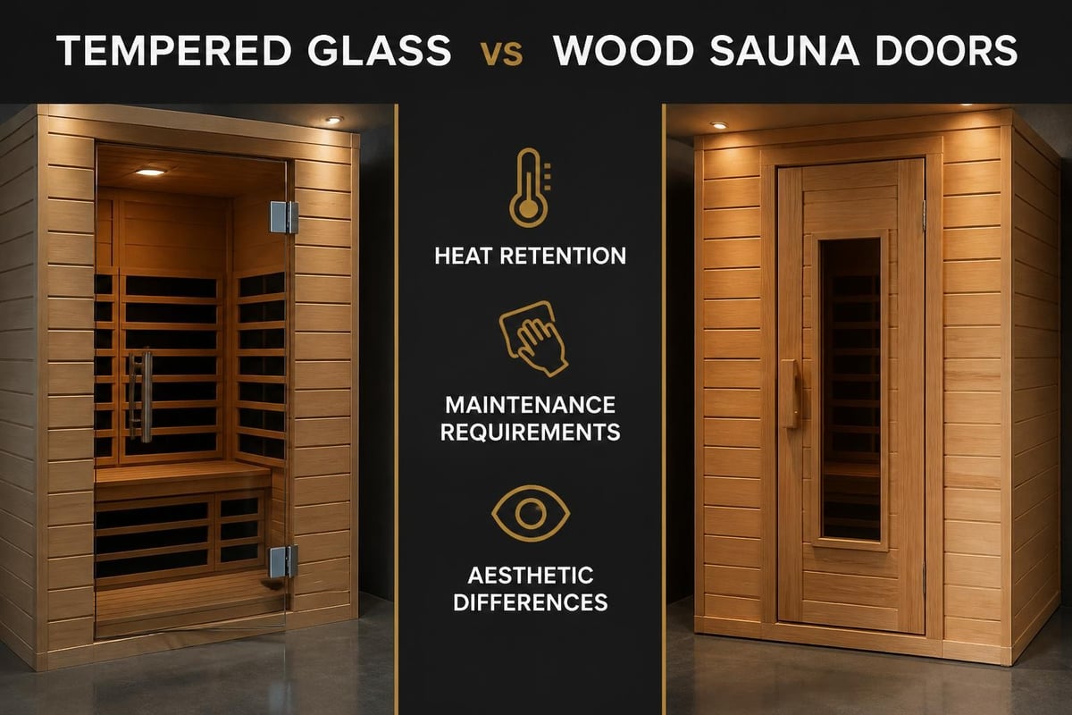 Glass versus wood sauna door comparison