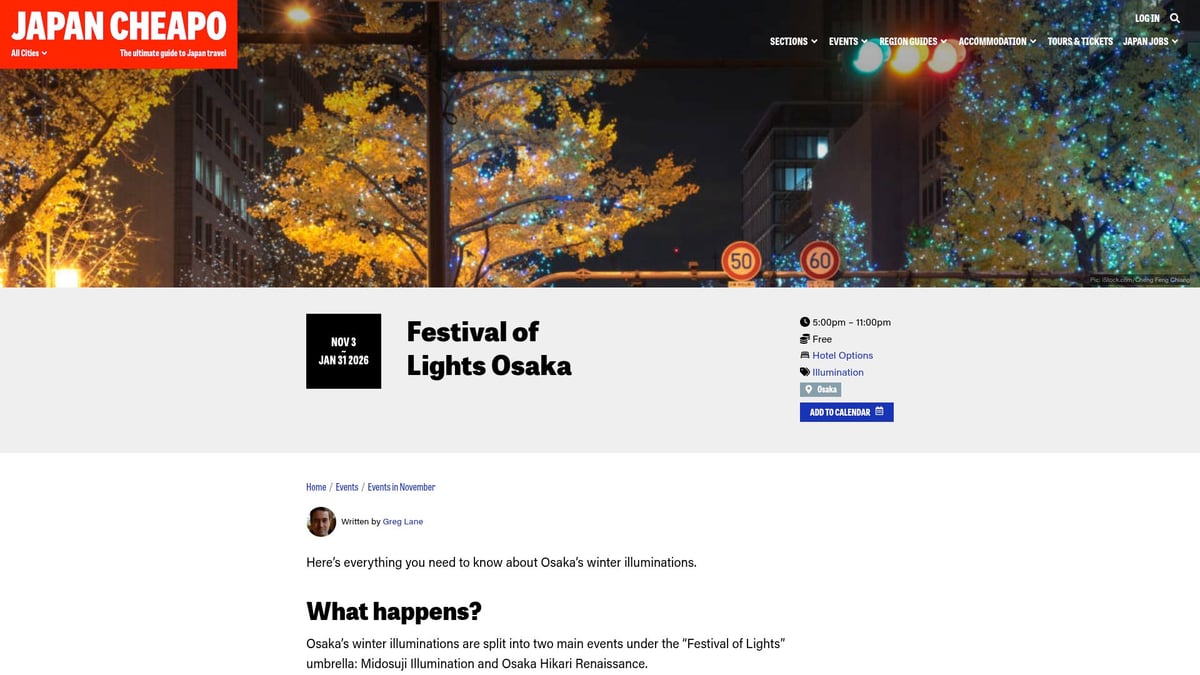 Top 7 Osaka Events You Can't Miss in 2026 - Festival of Lights Osaka