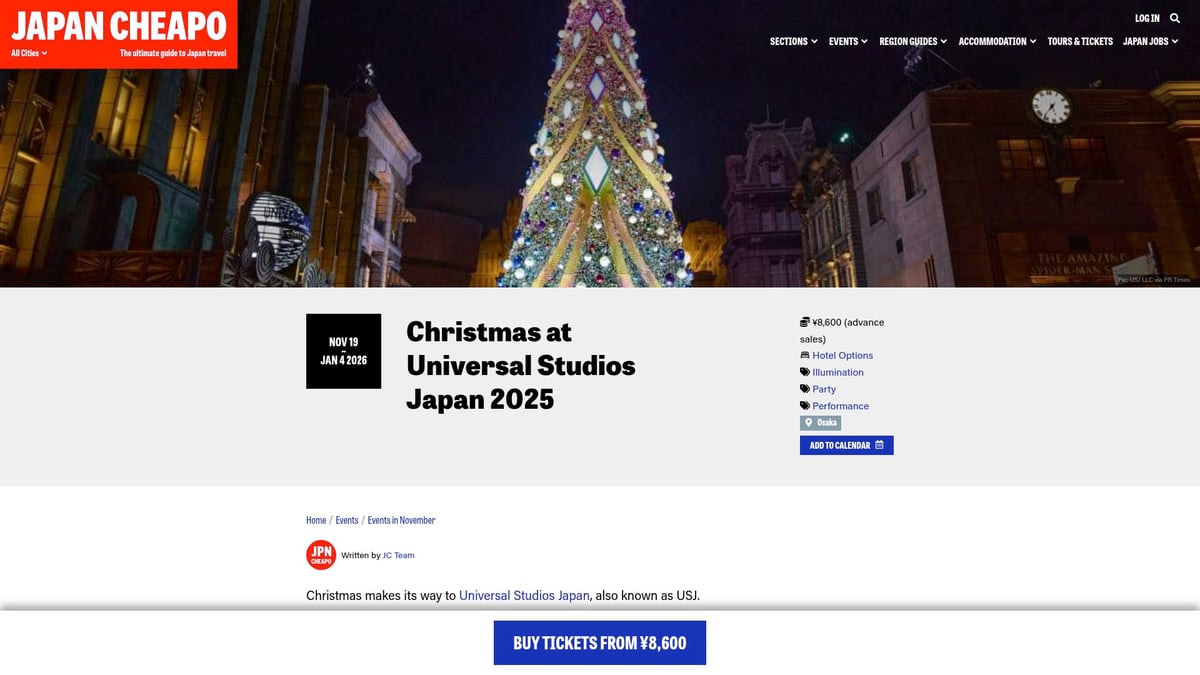 Top 7 Osaka Events You Can't Miss in 2026 - Christmas at Universal Studios Japan