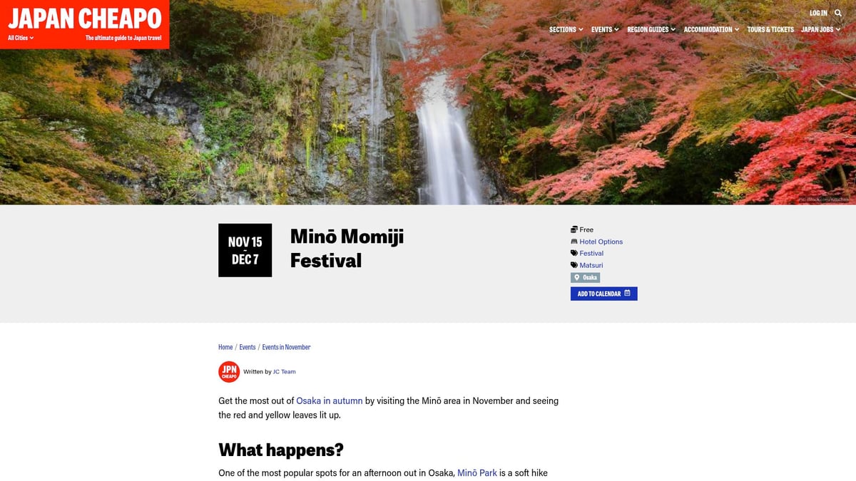 Top 7 Osaka Events You Can't Miss in 2026 - Minō Momiji Festival