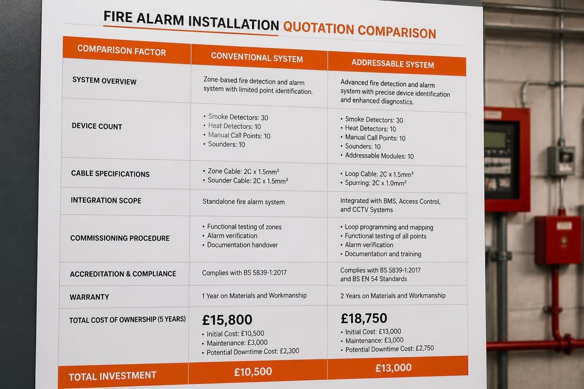 Fire alarm quote comparison