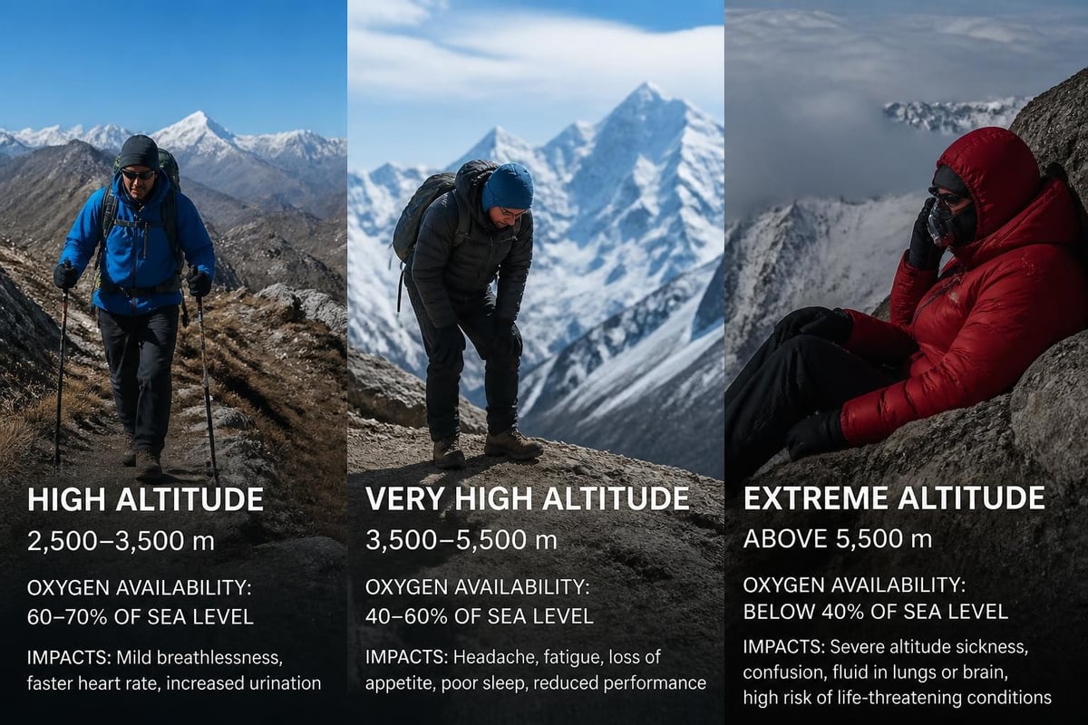 Altitude zones and oxygen levels