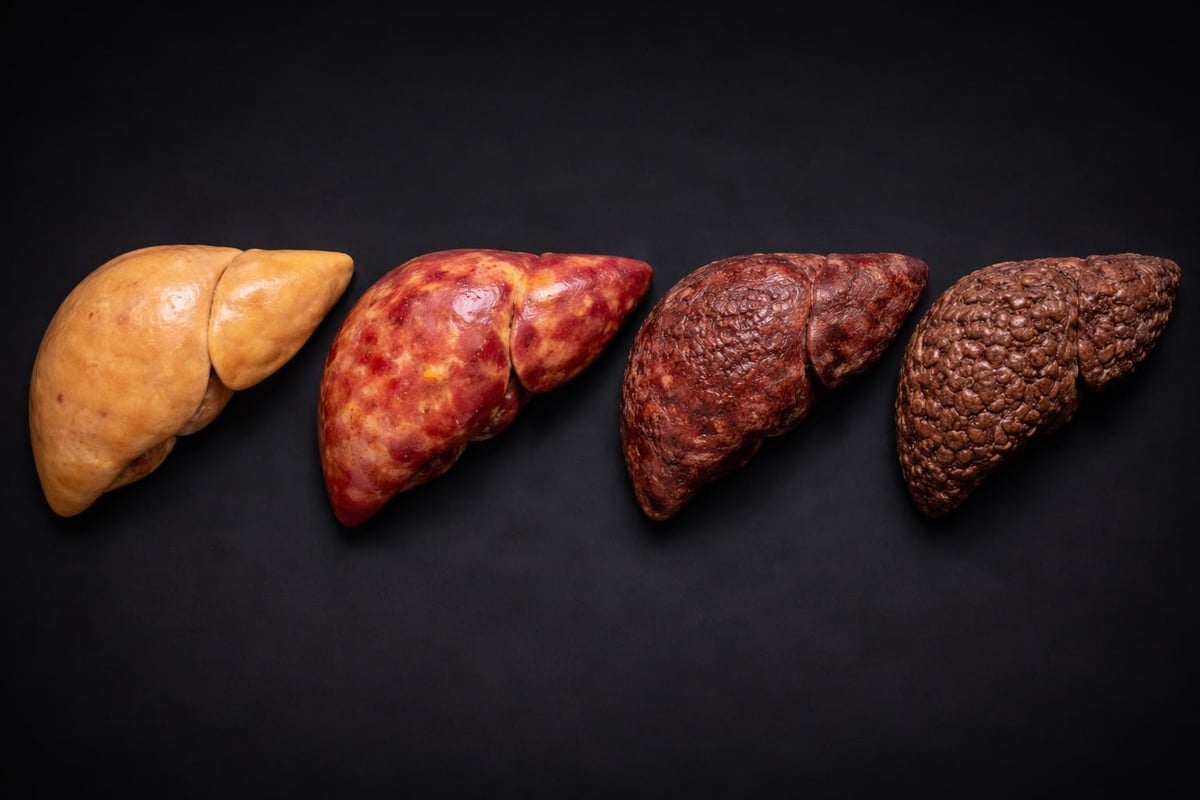 Liver damage progression from alcohol abuse