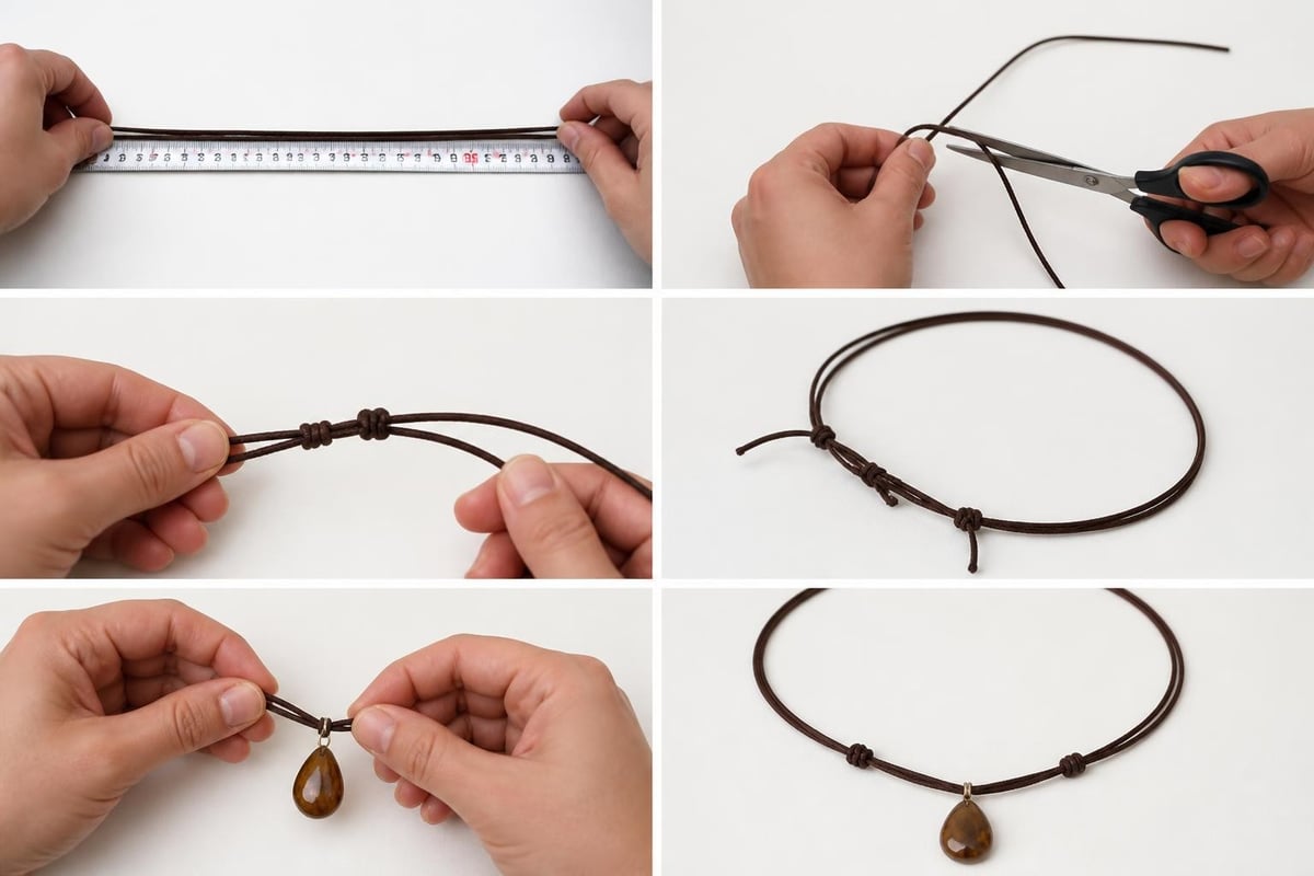 Leather necklace construction steps