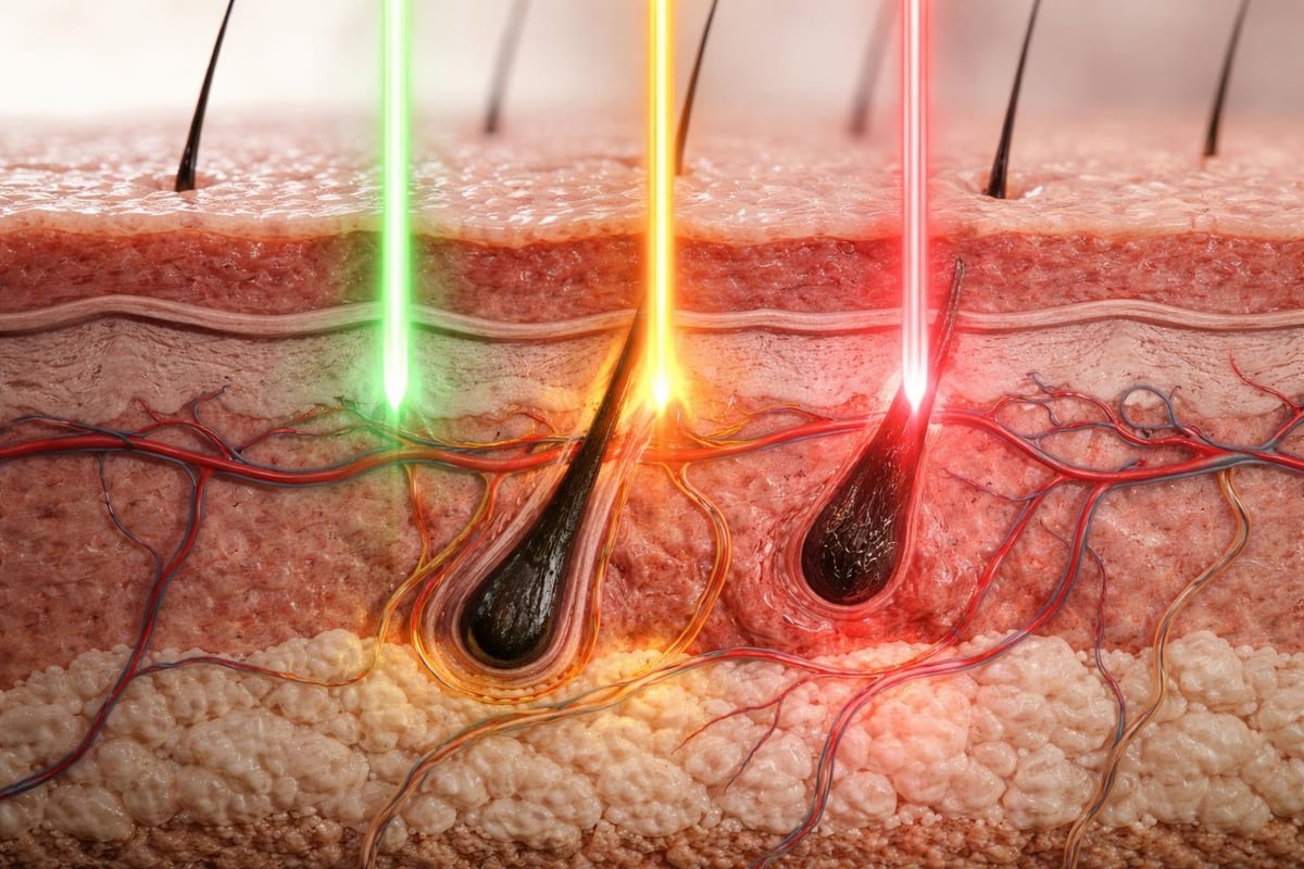 Laser wavelength targeting skin layers