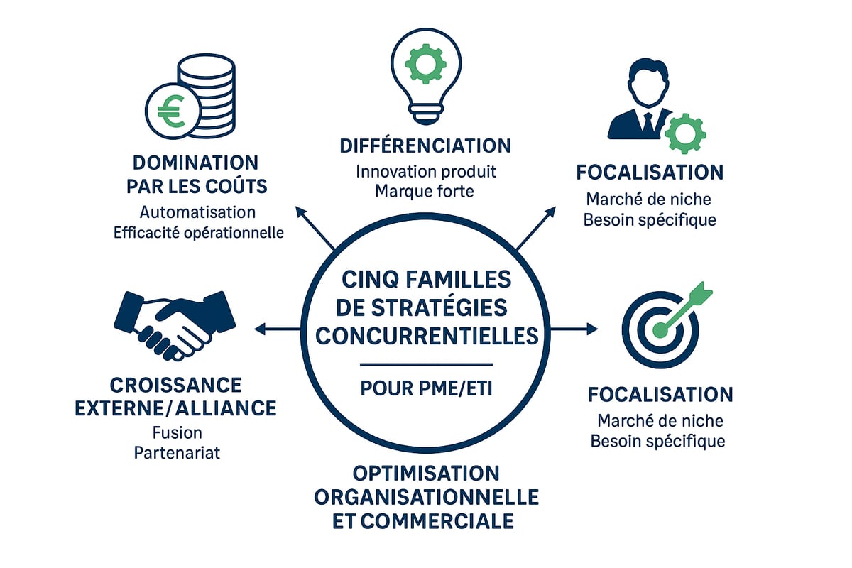 Les grandes familles de stratégies concurrentielles et leurs applications concrètes
