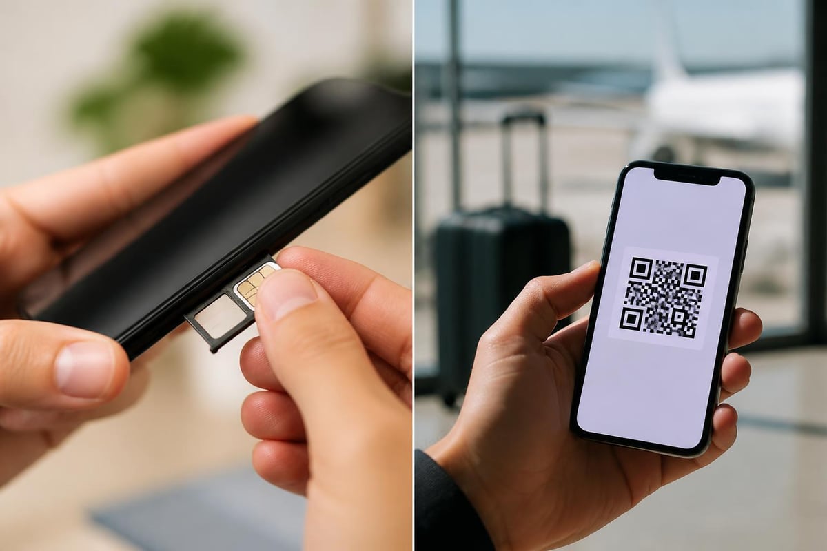 Traditional physical SIM versus digital eSIM activation