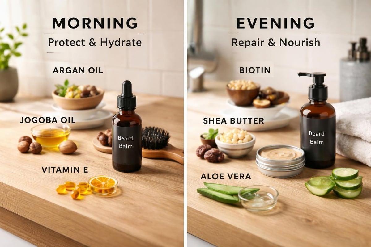 Morning and evening beard care routines