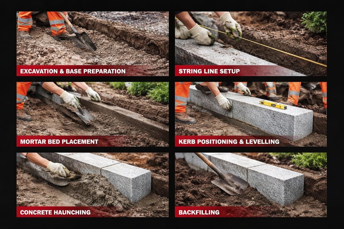 Granite kerb installation sequence