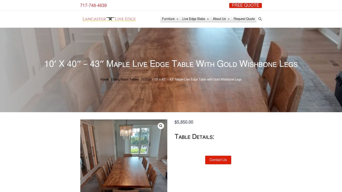 7 Stunning Live Edge Dining Room Table Ideas for 2026 - 10′ x 40″ – 43″ Maple Live Edge Table with Gold Wishbone Legs