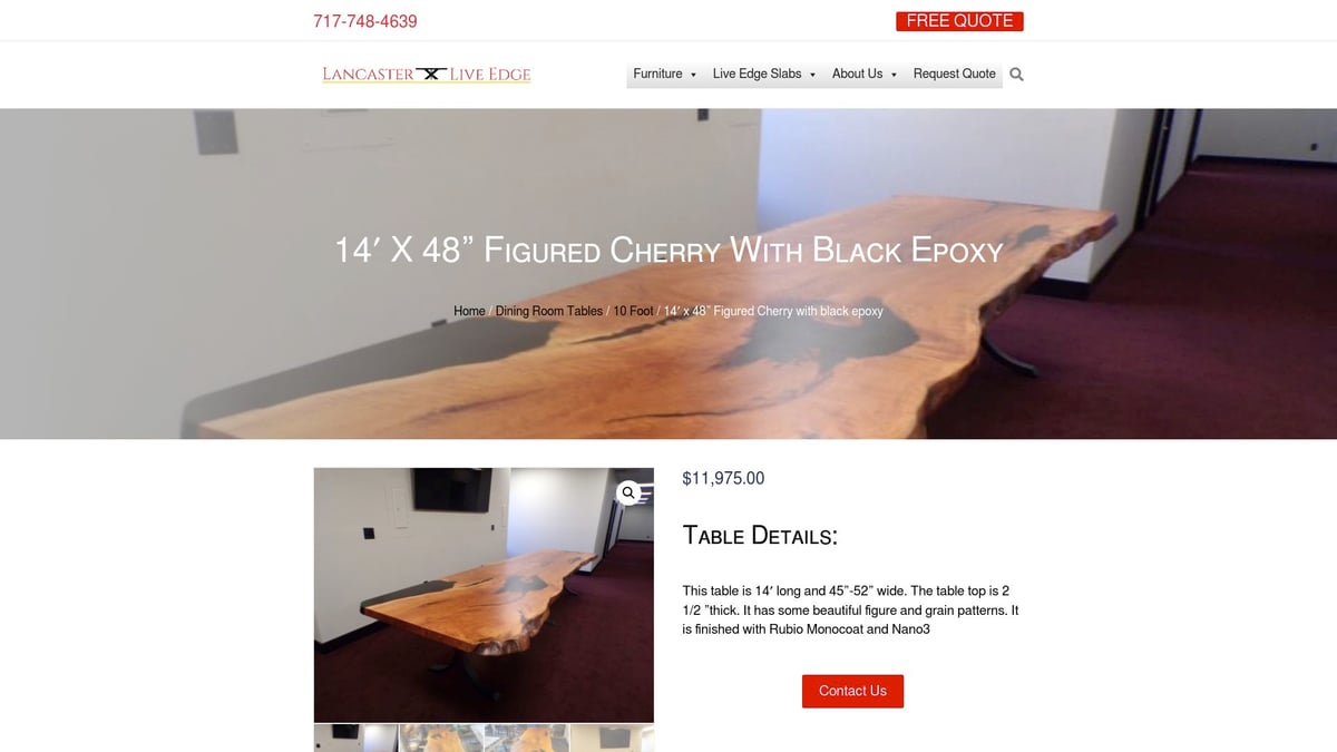 7 Stunning Live Edge Dining Room Table Ideas for 2026 - 14′ x 48” Figured Cherry with Black Epoxy