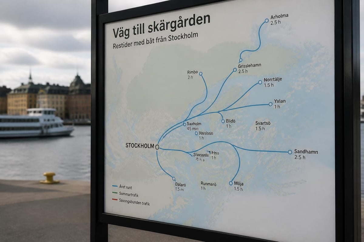 Stockholm archipelago ferry routes connecting the city to islands like Vaxholm, Grinda, and Sandhamn